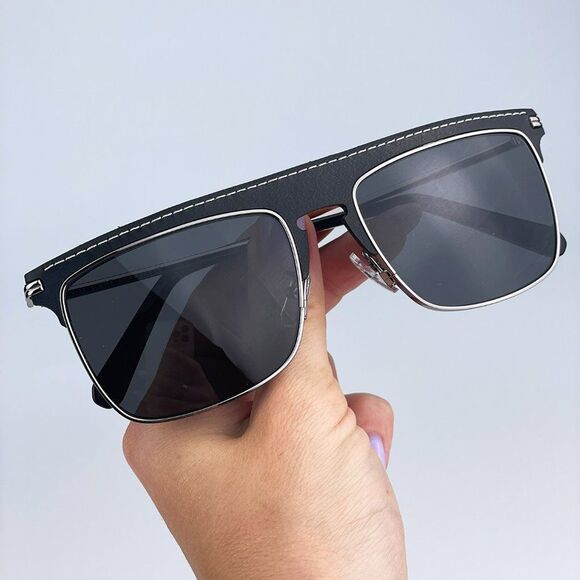 Loewe LW40006U 20A Sunglasses Metal Black Leather Grey Aviator Unisex - Picture 7 of 13